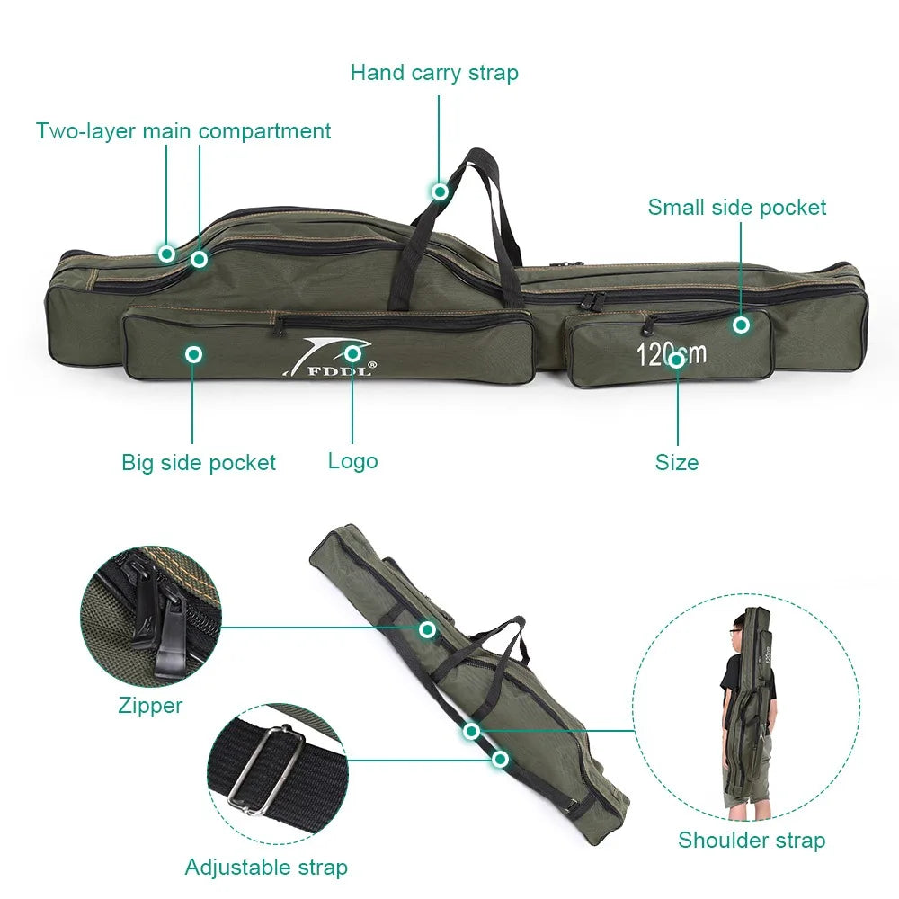 Portable Folding Fishing Rod Carrier Canvas Storage Bag