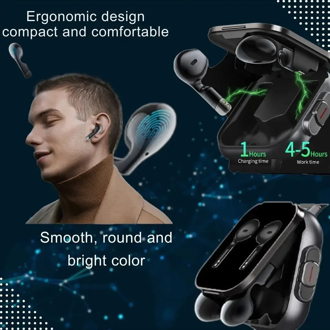 2025 D8 Smartwatch NFC Heart Rate Monitor Earbuds Music Control Pedometer For iPhone Android
