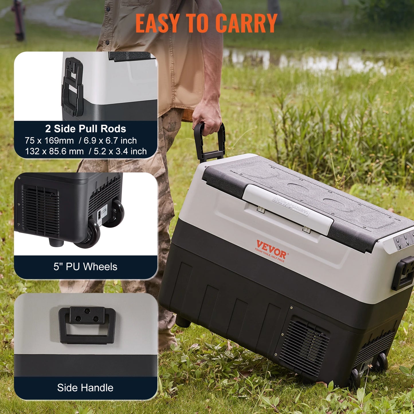 SucceBuy 35L/45L/55L Portable Foldable Handle Car Refrigerator with Wheel Compressor Freezer for Camping Picnics Car Home Traval