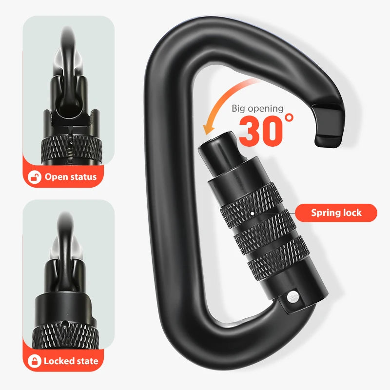 CLIWIZ 12KN Professional D Shape Safety Carabiner Aluminum Key Hooks Climbing Security Master Lock Outdoor Hiking Tool With CE