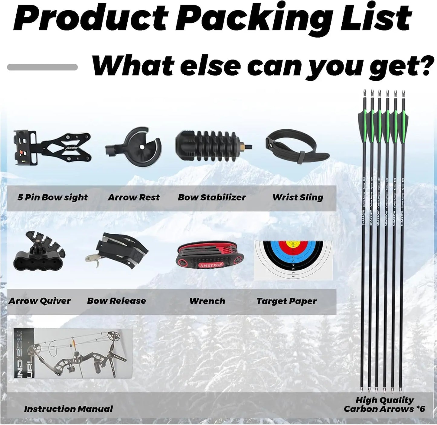 Compound Bow Package for Adults, Archery Hunting Compound Bow and Arrow Set, 30-70 Lbs Draw Weight,23.5-30.5 inches, Up to 320 F