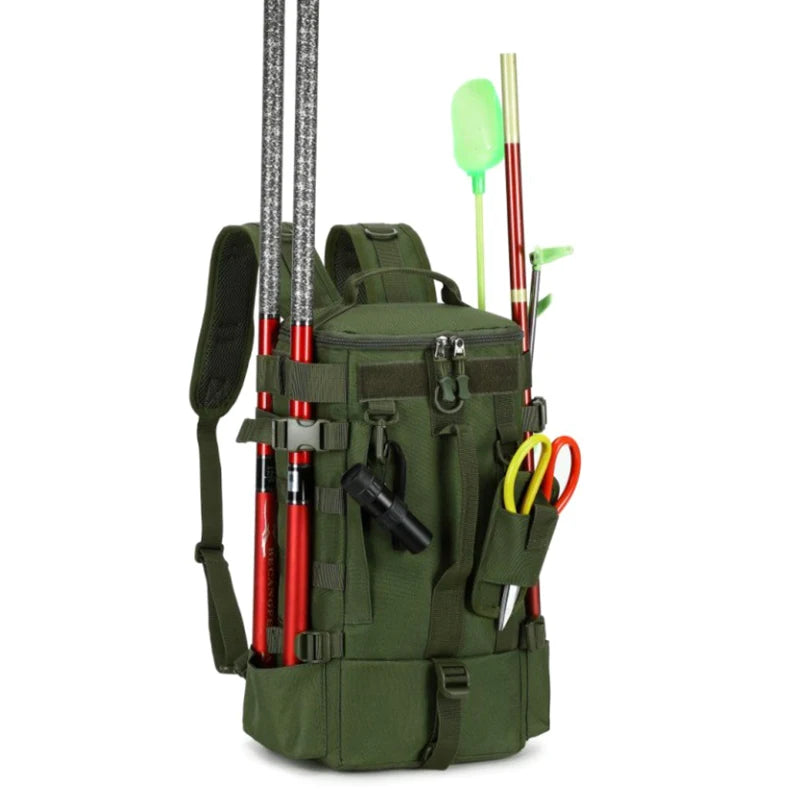 Tactical Fishing Backpack Tackle Bag With Rod Holders Molle