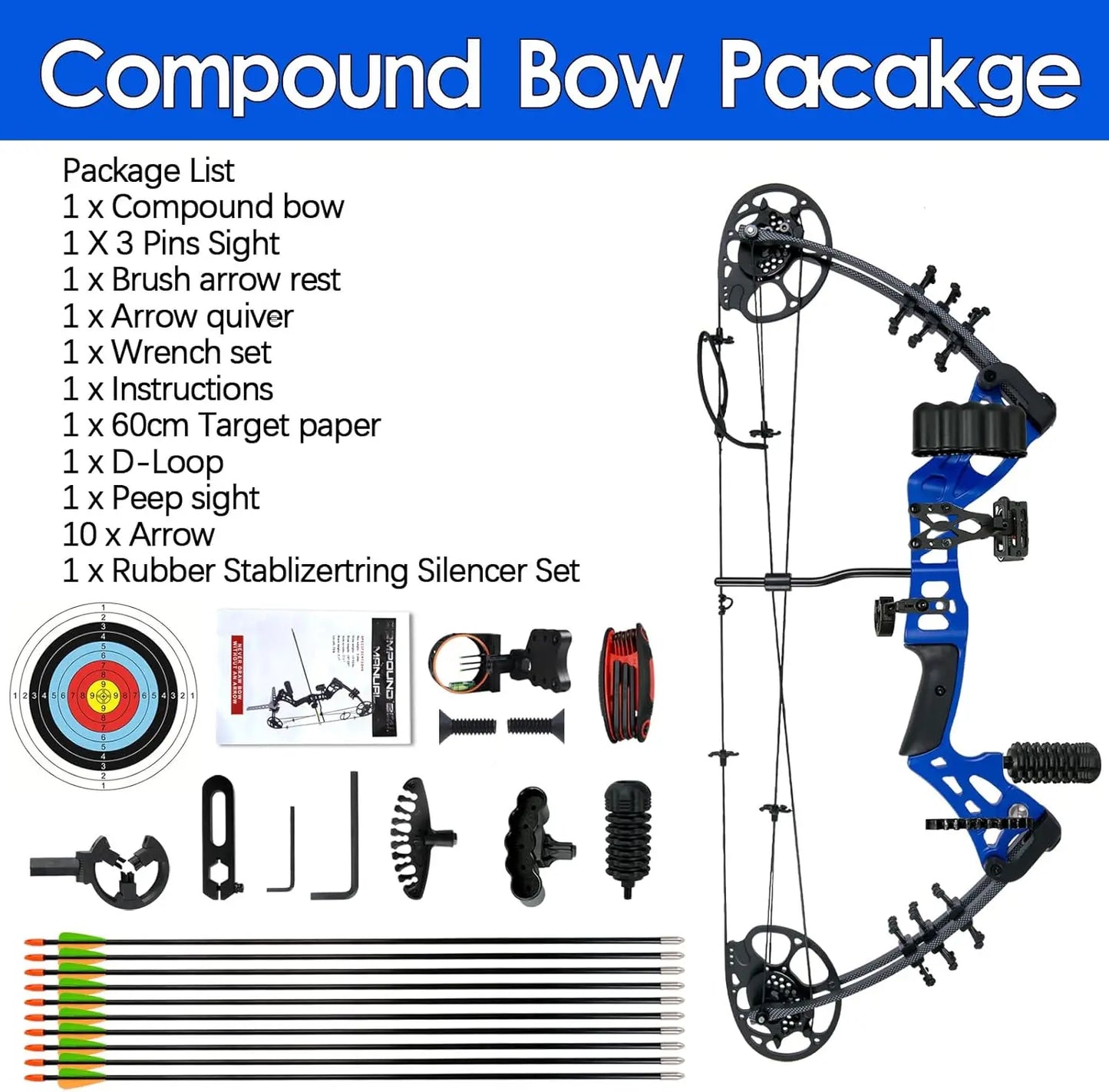 Youth Compound Bow Set 15-45 Lbs for Teens and Beginner, Package with Archery Hunting Equipment, Max Speed 260fps, Adjustable, R