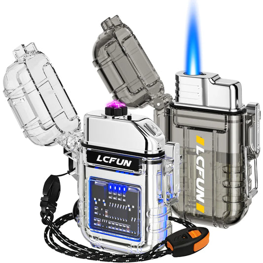 2 Pack Waterproof Lighter, Windproof Torch Lighter Butane Refillable, Electric Dual Arc Lighter USB Rechargeable Lighter