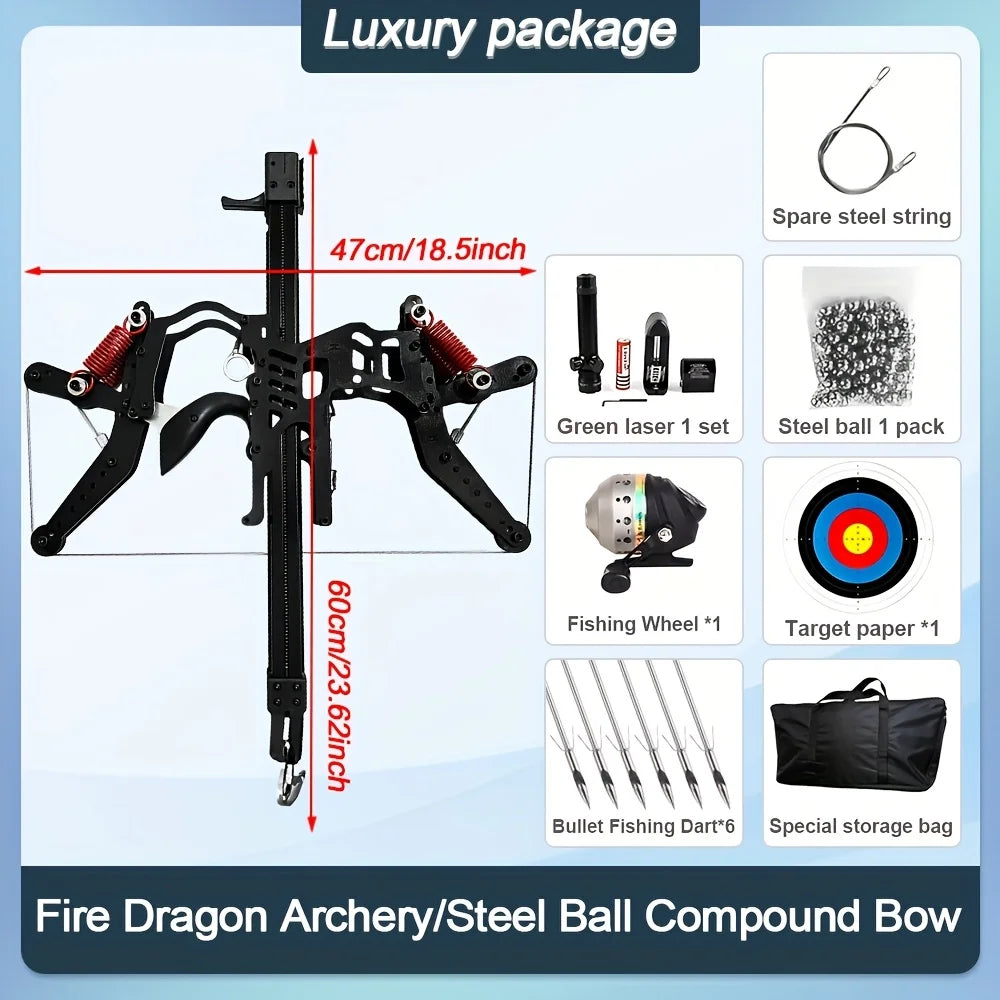 Fire Dragon Dual-Use Compound Bow with Fishing Reel and Sight-Fast Shooting Speed, Ultra-Stable for Hunting, Fishing and Archery