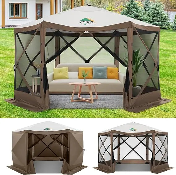 12x12ft Pop up Gazebo Screen Tent Screen House for Camping, Camping Outdoor Screened Gazebo with Sidewalls, Portable Hub Tent w