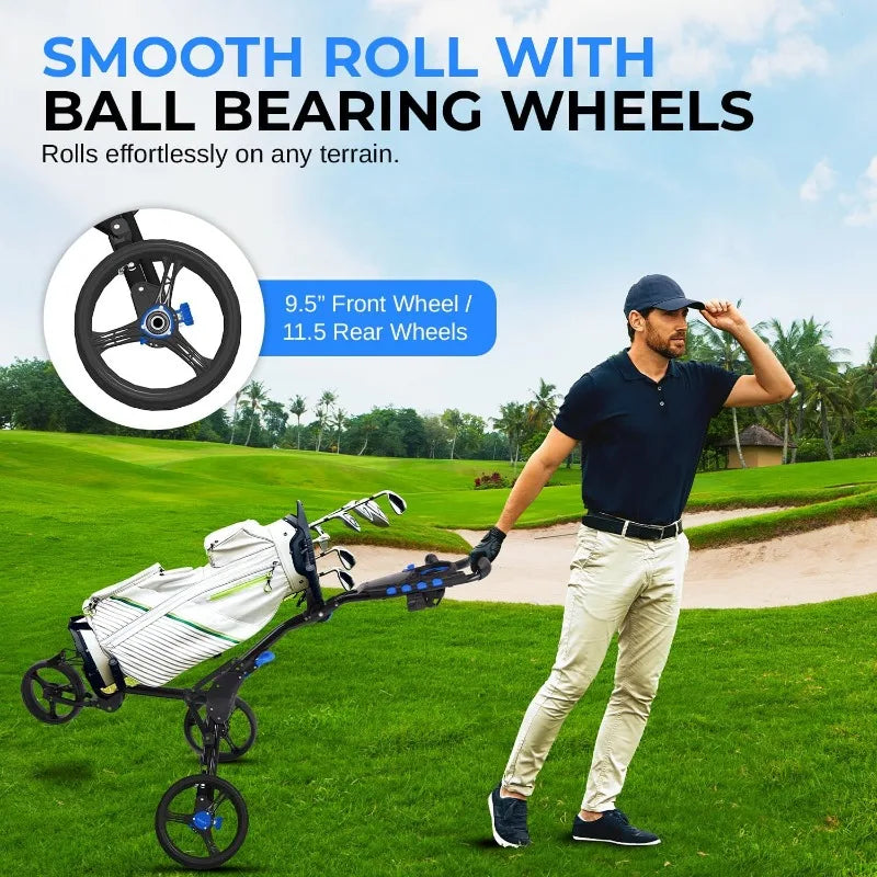 SereneLife 3 Wheel Golf Push Cart Lightweight Folding Golf Bag Holder