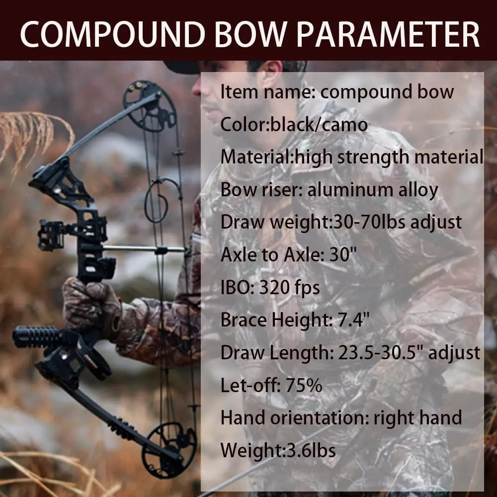 Compound Bow Package for Adults, Archery Hunting Compound Bow and Arrow Set, 30-70 Lbs Draw Weight,23.5-30.5 inches, Up to 320 F
