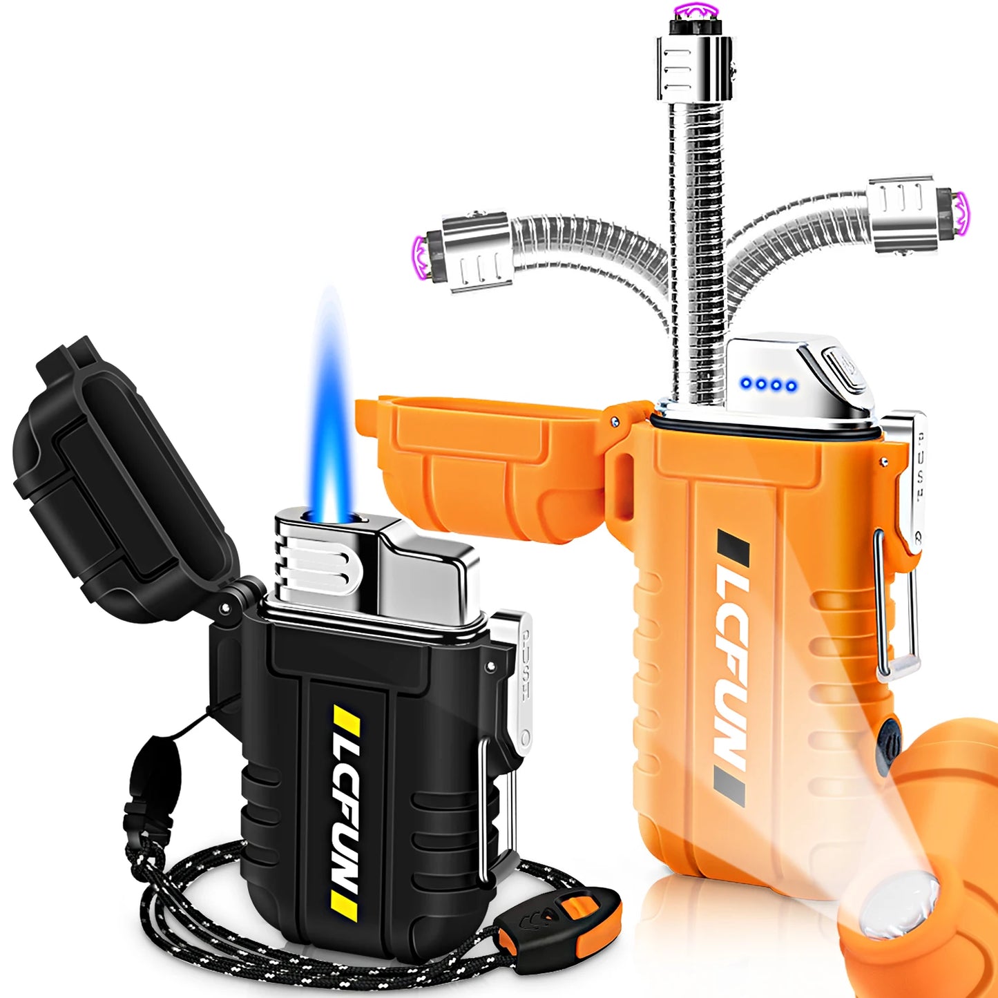 2 Pack Waterproof Lighter, Windproof Torch Lighter Butane Refillable, Electric Dual Arc Lighter USB Rechargeable Lighter
