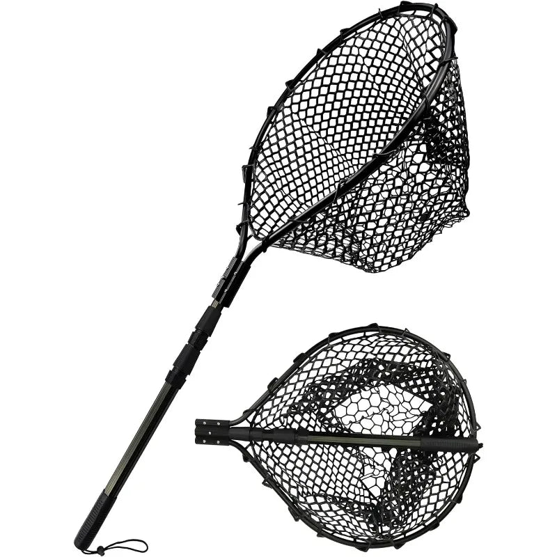 Large Rubber Landing Net for Saltwater Heavy Duty Fishing Net Kayak Folding Retractable with Long Handle