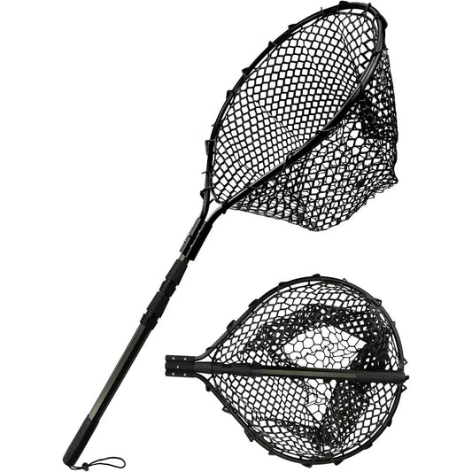 Large Rubber Landing Net for Saltwater Heavy Duty Fishing Net Kayak Folding Retractable with Long Handle