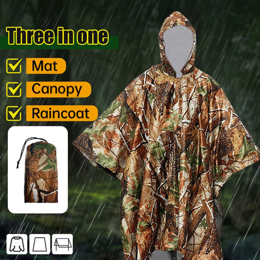 Raincoat 3 in 1 Multifunctional Waterproof Rain Poncho Jacket Hiking Rain Cover Outdoor Awning Tent Mat Camping Clothes Rainwear