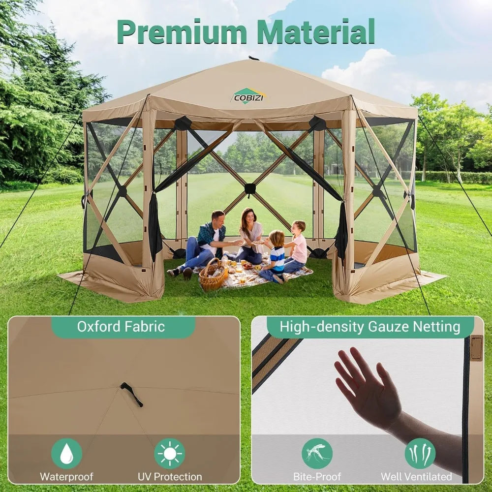 12x12ft Pop up Gazebo Screen Tent Screen House for Camping, Camping Outdoor Screened Gazebo with Sidewalls, Portable Hub Tent w