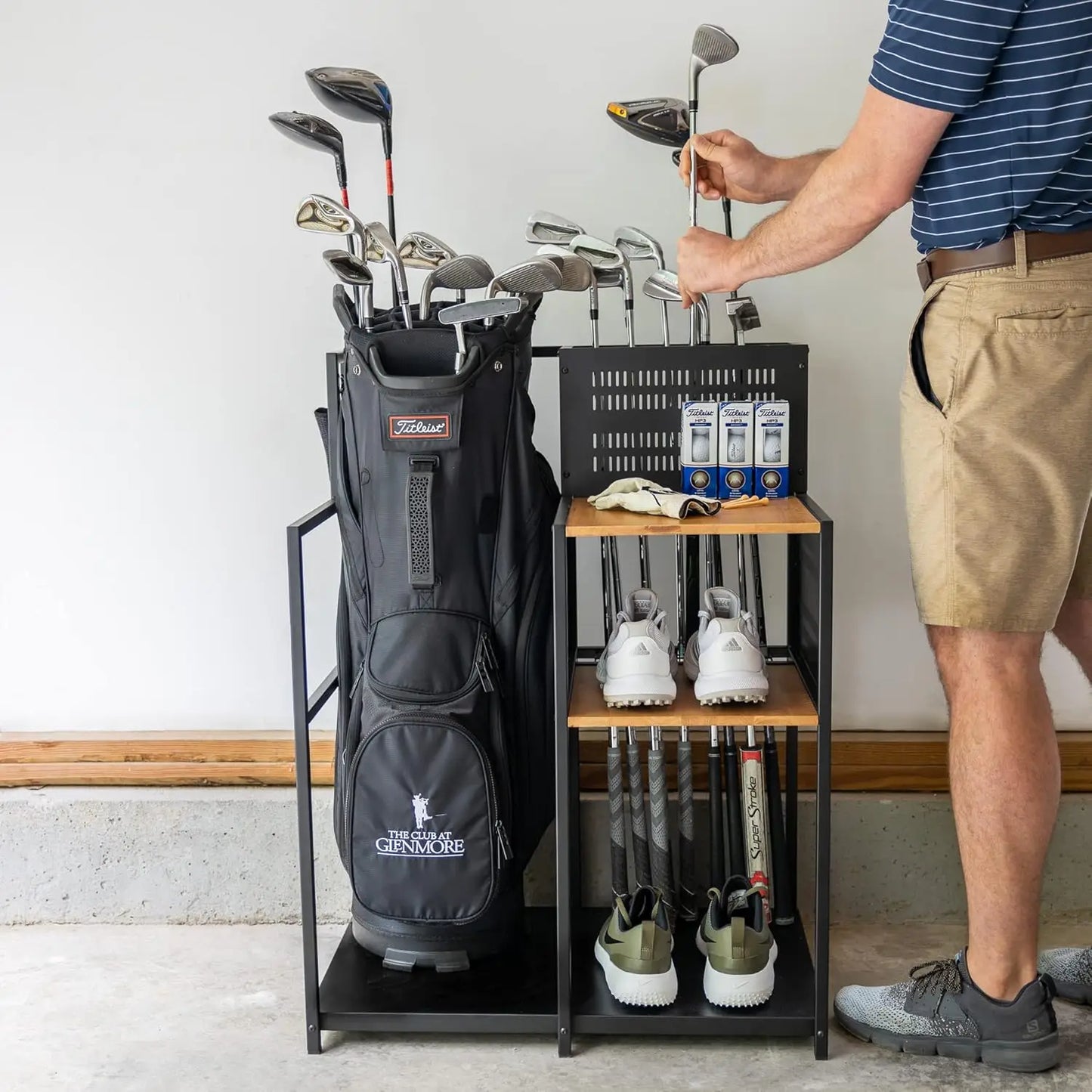 Golf Storage Organizer, Heavy Duty Garage Freestanding Storage, Holds Golf Clubs, Bags, Golf Accessories, Golf Gifts for Men