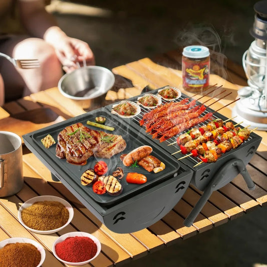 Table Top Grill Charcoal with Smoker Double Side Use Portable Small Charcoal Grill B