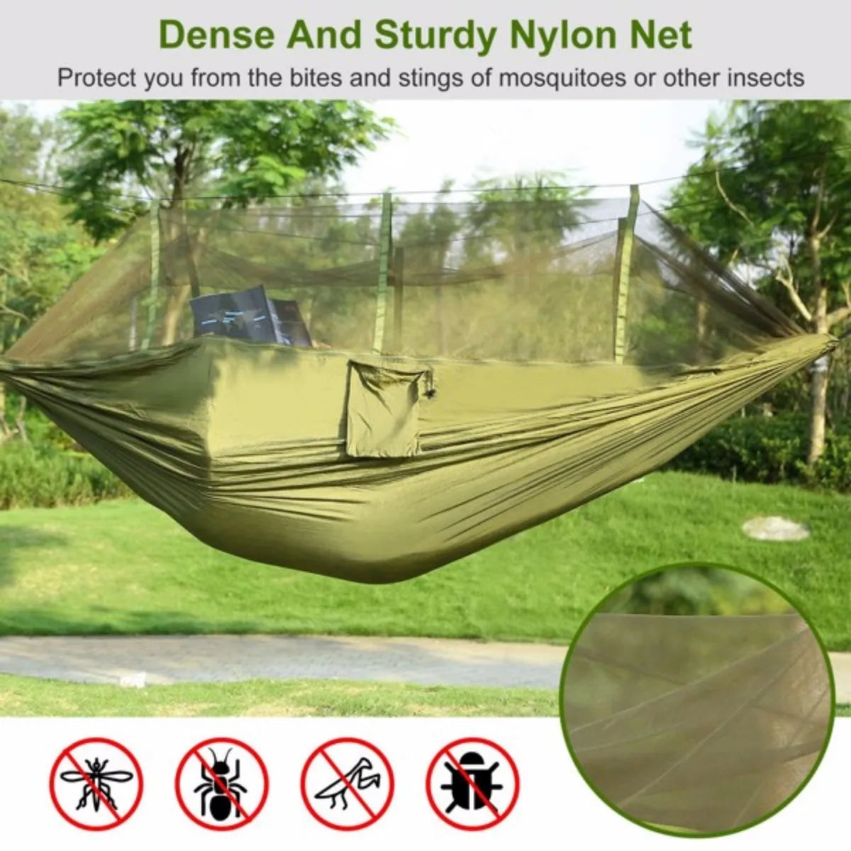 Portable Double Camping Hammock With Mosquito Net Nylon