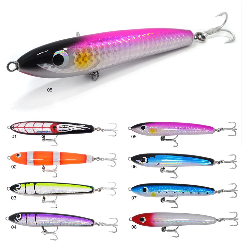 2pcs Pack Saltwater Wooden Fishing Bait Big Game Deep Sea Pencil Lure Stick Bait GT Surface Trolling Lure