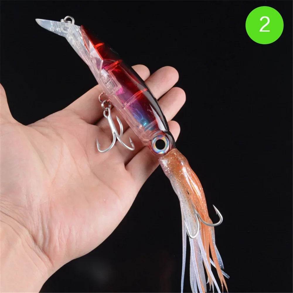 Large Simulation Squid Hard Fishing Lures Lifelike Octopus Swimbait with 2 Treble Hooks for Saltwater and Freshwater Fishing