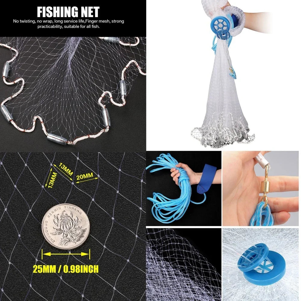 Saltwater Cast Net For Bait 3 To 10 Ft Zinc Sinker Weight