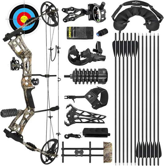 Archery Hunting Compound Bow Kit RTH 30-70 LBS Draw Length 23.5\\"-31\\", IBO 325FPS, Target Shooting Bow with Accessories for B