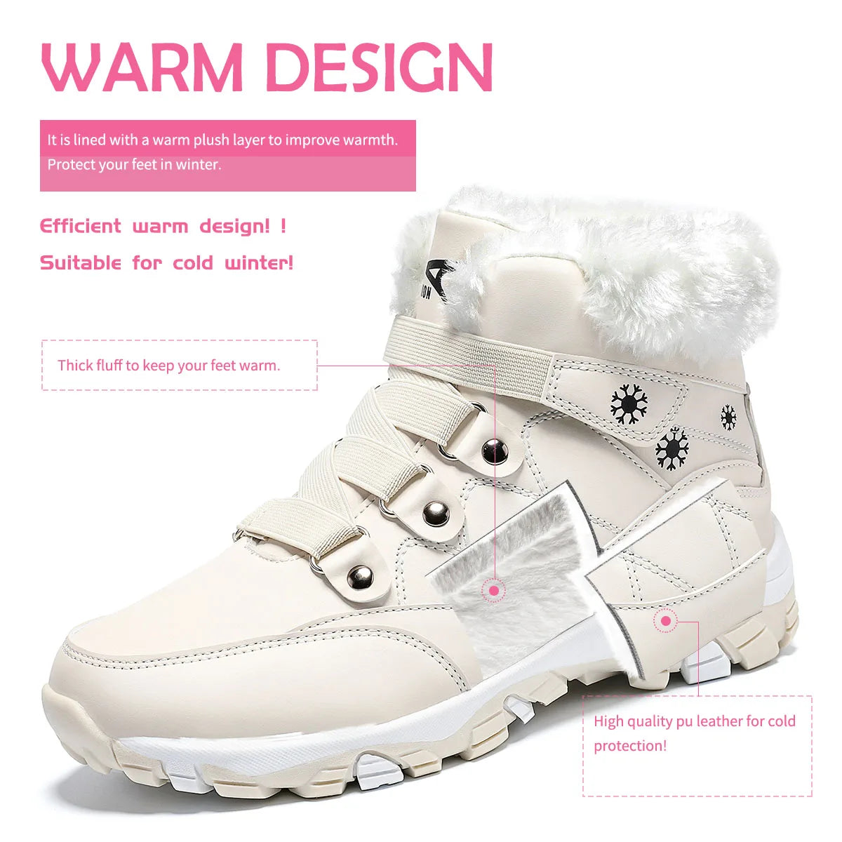 Womens Winter Boots Warm Fur Lined Snow Booties Comfortable Ankle Hiking Boots for Outdoor Use