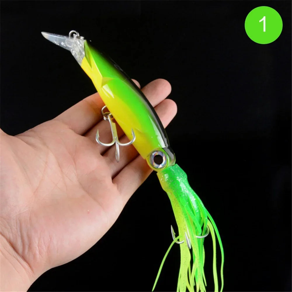Large Simulation Squid Hard Fishing Lures Lifelike Octopus Swimbait with 2 Treble Hooks for Saltwater and Freshwater Fishing