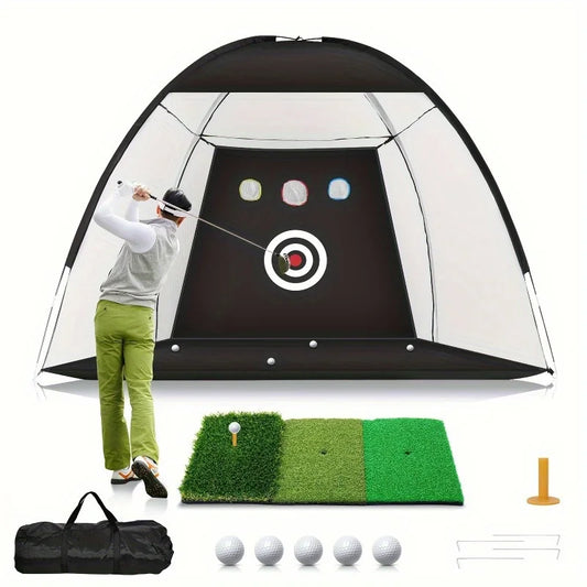 Golf Practice Net 10x7 Feet Deluxe Indoor Outdoor Set for Home Training with Impact Target and Lawn Mat