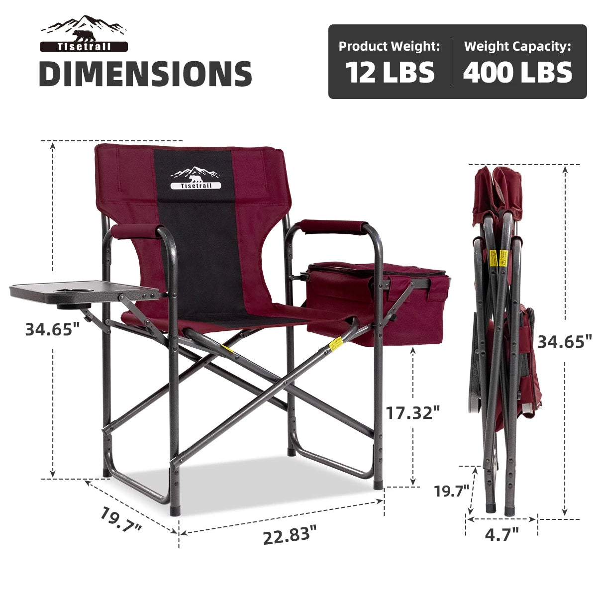 Tisetrail Director Camping Chair with Cooler Bag Camping Directors Chair with Foldable Side Tray Outdoor Lawn Chair