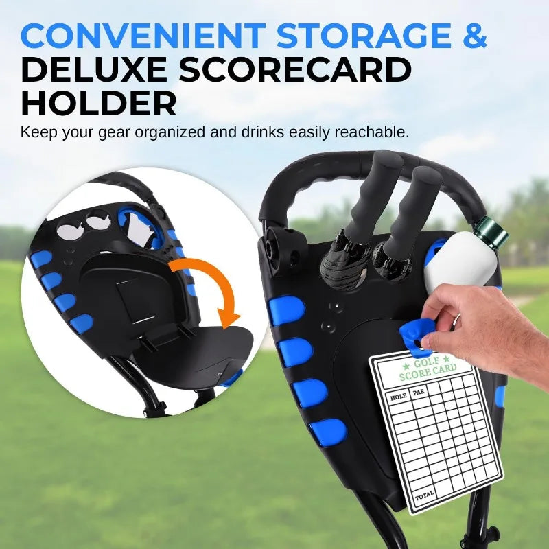 SereneLife 3 Wheel Golf Push Cart Lightweight Folding Golf Bag Holder