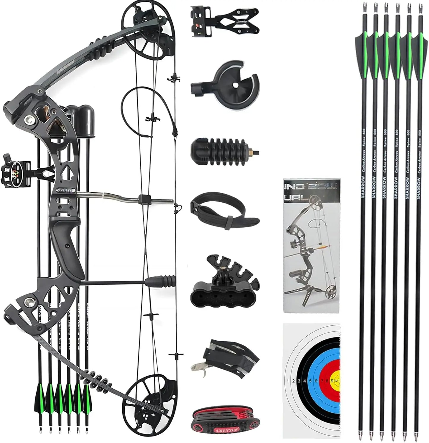 Compound Bow Package for Adults, Archery Hunting Compound Bow and Arrow Set, 30-70 Lbs Draw Weight,23.5-30.5 inches, Up to 320 F