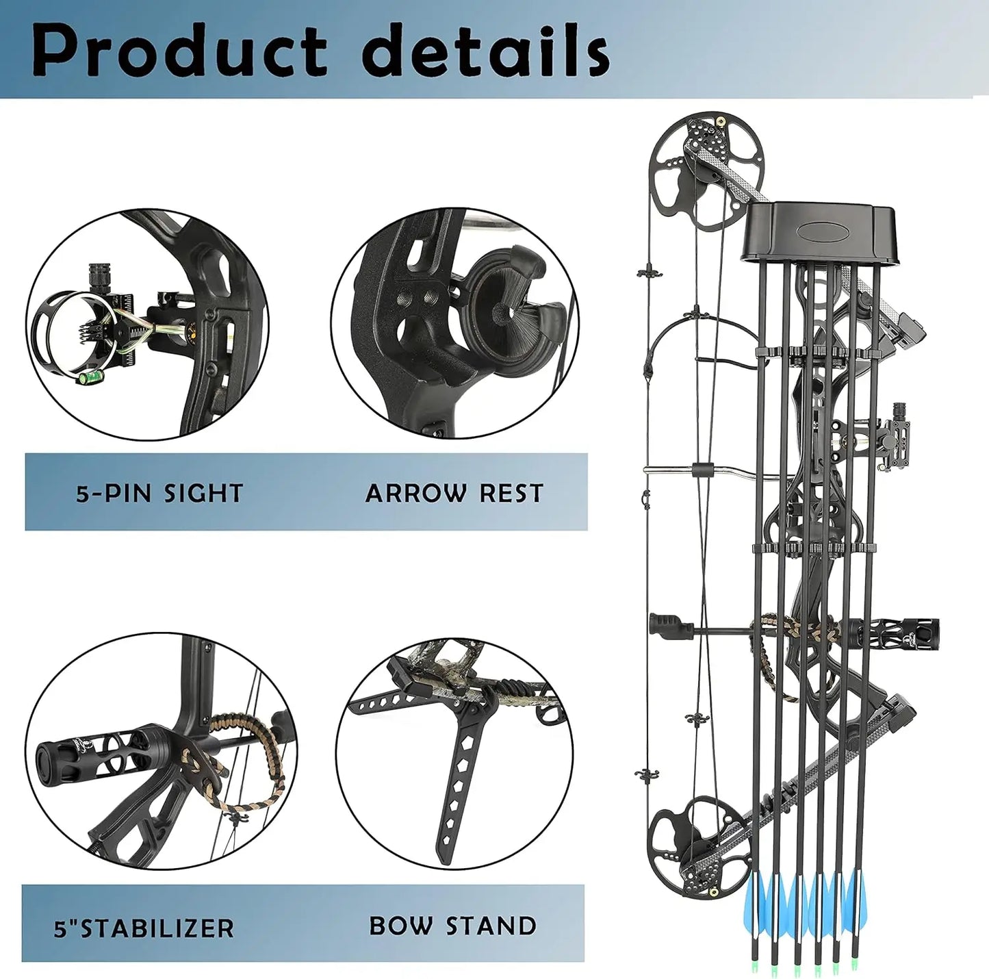 Compound Bow Kit, Hunting & Targeting, Limb Made in USA, Draw Weight 0-70 lbs Adjustable, Draw Length 9\\u201d-31\\",up to IBO 3