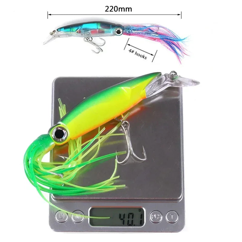 Large Simulation Squid Hard Fishing Lures Lifelike Octopus Swimbait with 2 Treble Hooks for Saltwater and Freshwater Fishing