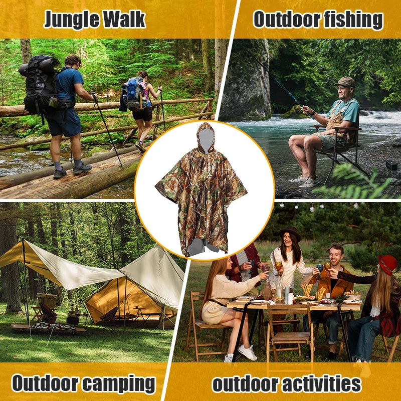 Raincoat 3 in 1 Multifunctional Waterproof Rain Poncho Jacket Hiking Rain Cover Outdoor Awning Tent Mat Camping Clothes Rainwear
