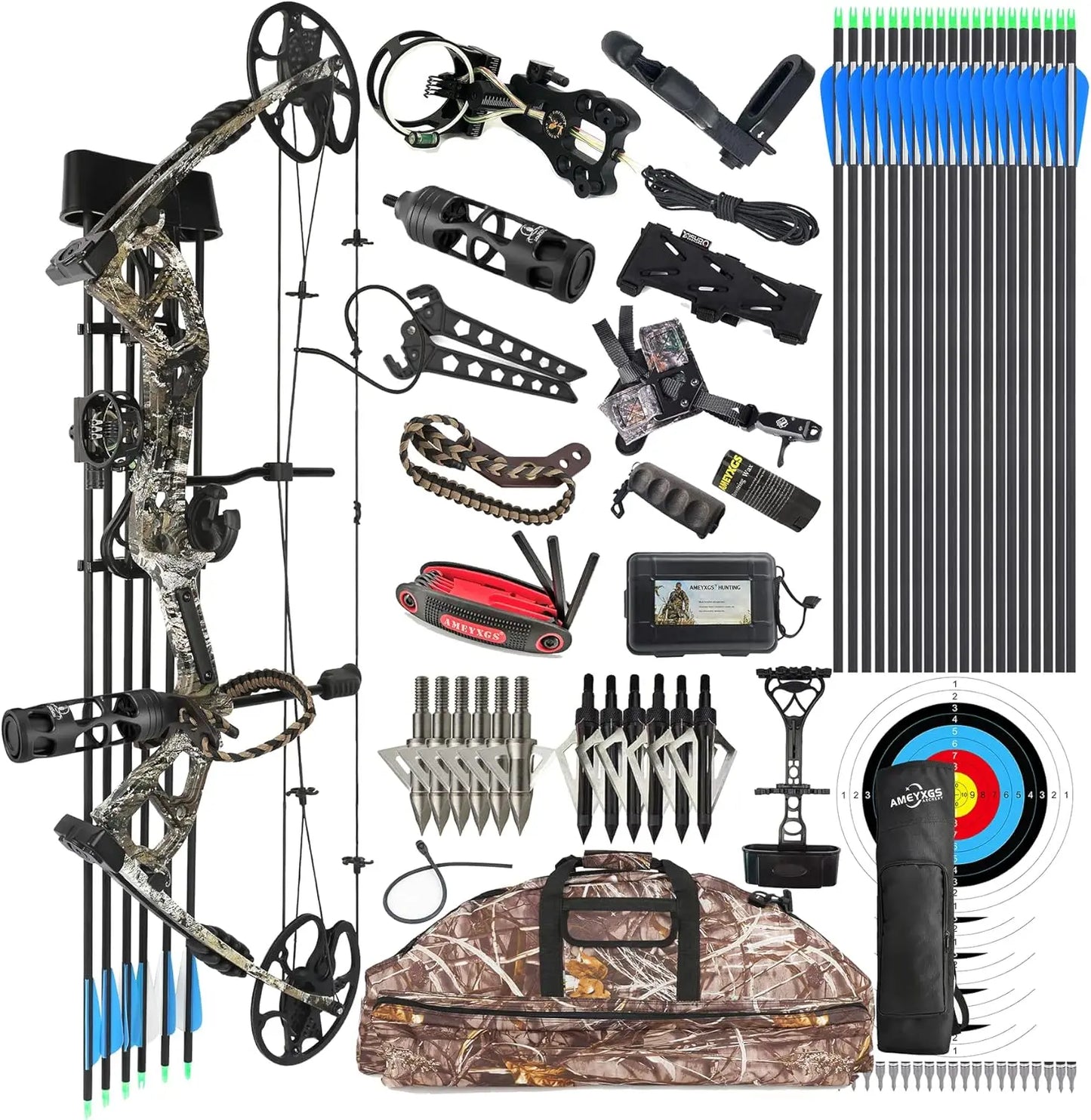 Compound Bow Kit, Hunting & Targeting, Limb Made in USA, Draw Weight 0-70 lbs Adjustable, Draw Length 9\\u201d-31\\",up to IBO 3