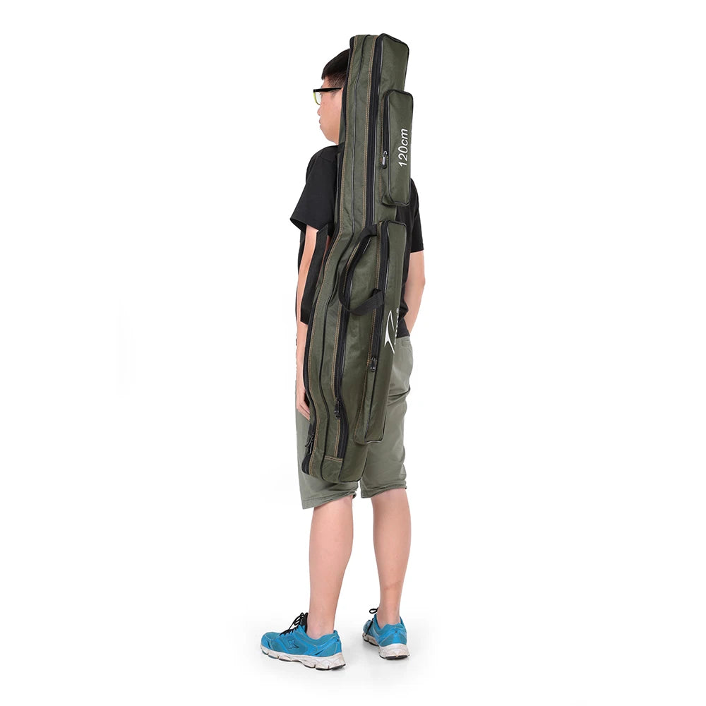 Portable Folding Fishing Rod Carrier Canvas Bag Case Tackle