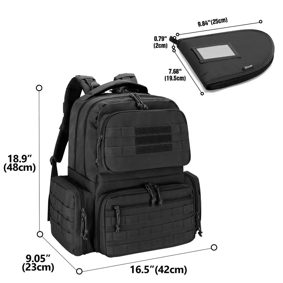 Tactical Pistol Backpack with 6 Pistol Cases, Gun Range Backpack with 10x Magazine Slots for Shooting and Hunting