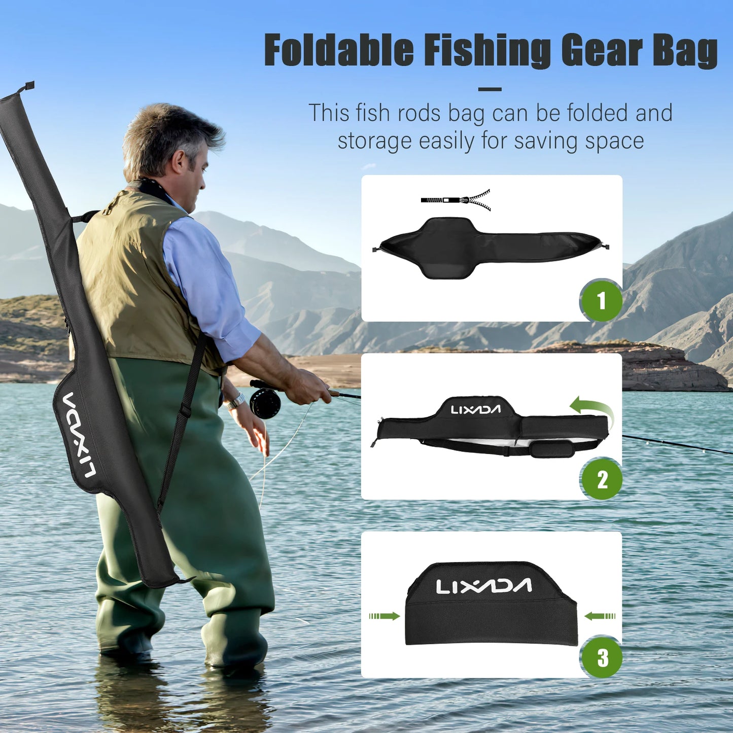 Portable 55 Inch Fishing Rod Bag Oxford Fabric Folding Case