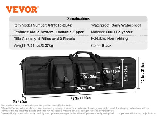 Vevor Double Rifle Bag 36 42 Case With Lockable Zipper