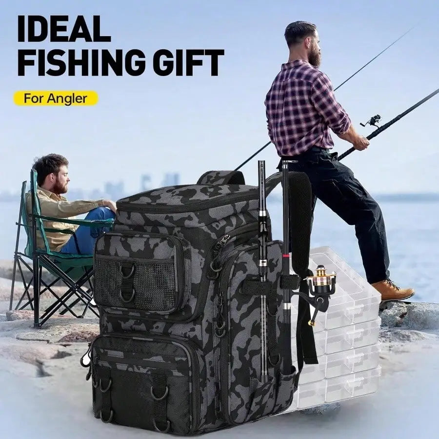 Fishing Tackle Backpack With Rod Holders 42L Large Capacity