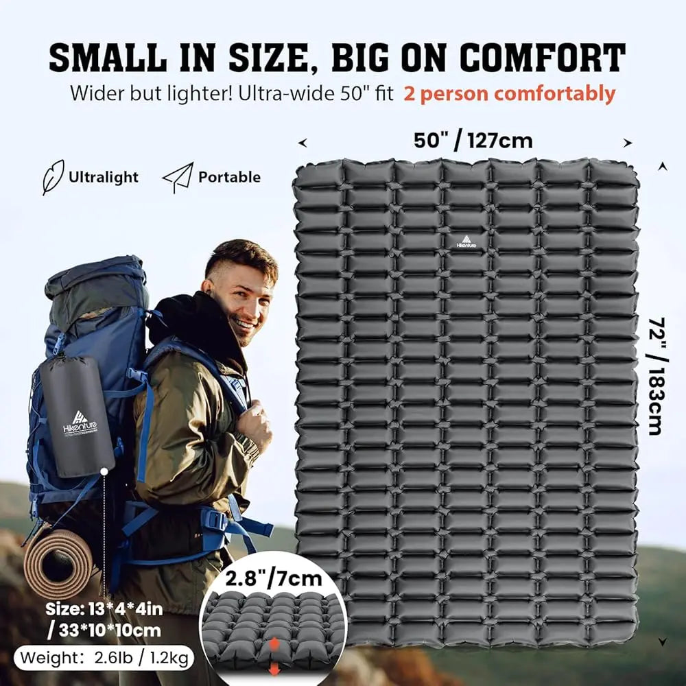 Double Sleeping Pad Ultralight Camping Mattress 2 Person Backpacking Pad With Pump Sack Inflatable Air Mat For Tent