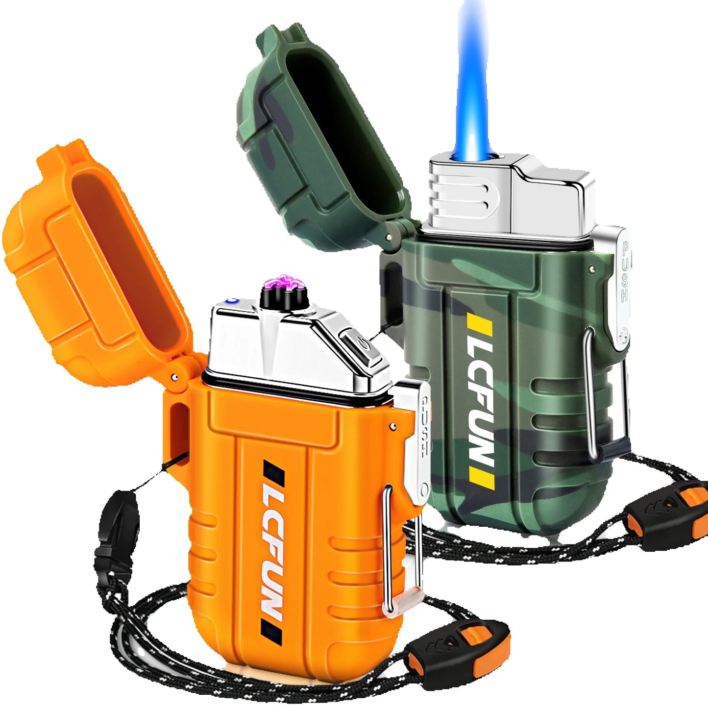 2 Pack Waterproof Lighter, Windproof Torch Lighter Butane Refillable, Electric Dual Arc Lighter USB Rechargeable Lighter