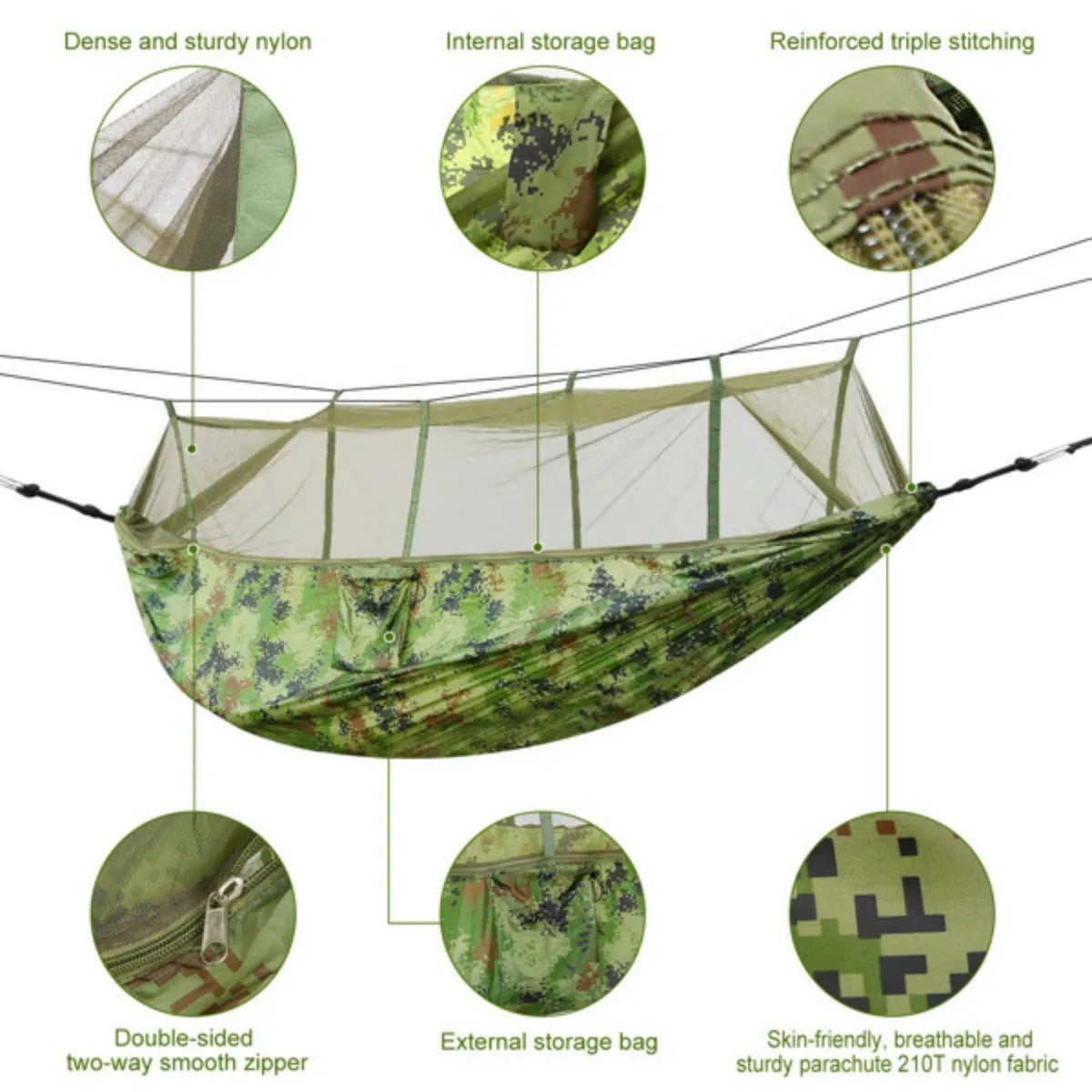 Portable Double Camping Hammock With Mosquito Net Nylon