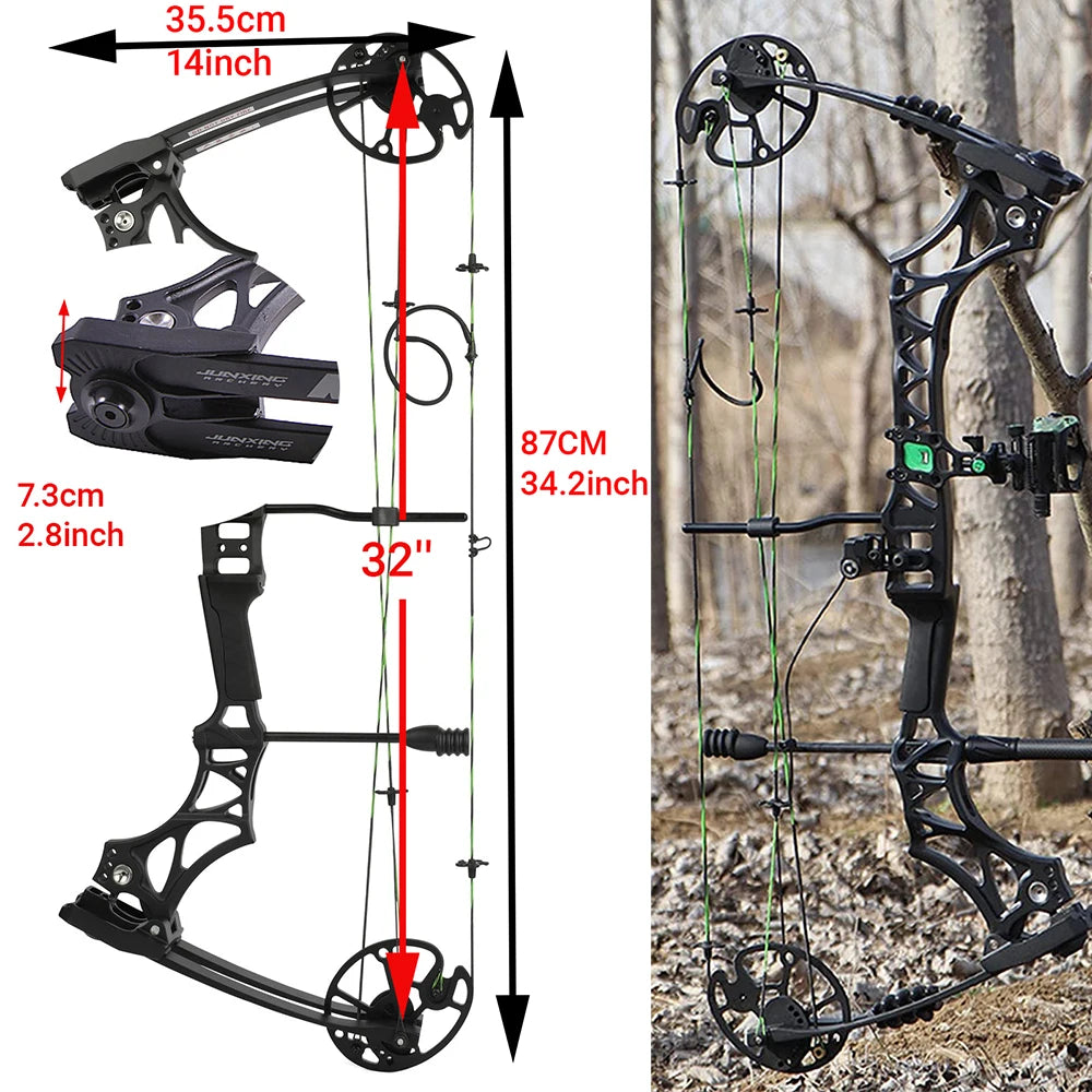 Compound Bow Set 30-70lbs Pulley Bow Let-off 80% Magnesium Alloy Handle 19-31'' Draw Length Adjustable Bow Shooting Accessory
