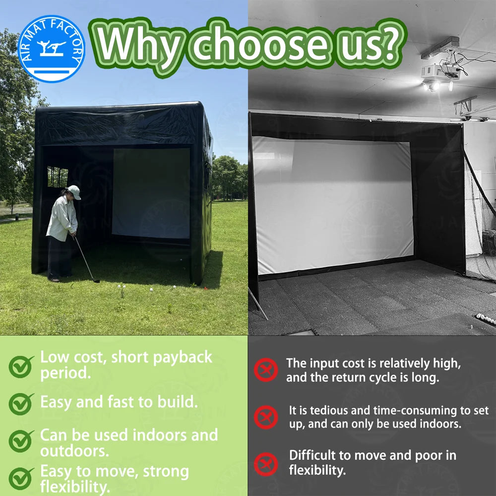 Stock in US! Inflatable golf simulation tent for swing practice, Inflatable driving range, shooting tent,suit for Daily training